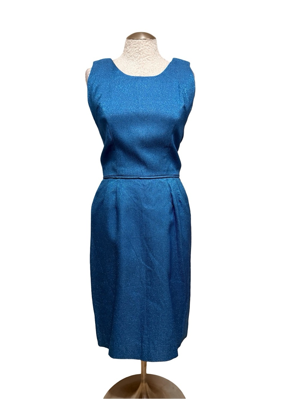 Vintage 50s sparkling Blue Sleeveless Sheath Dress M